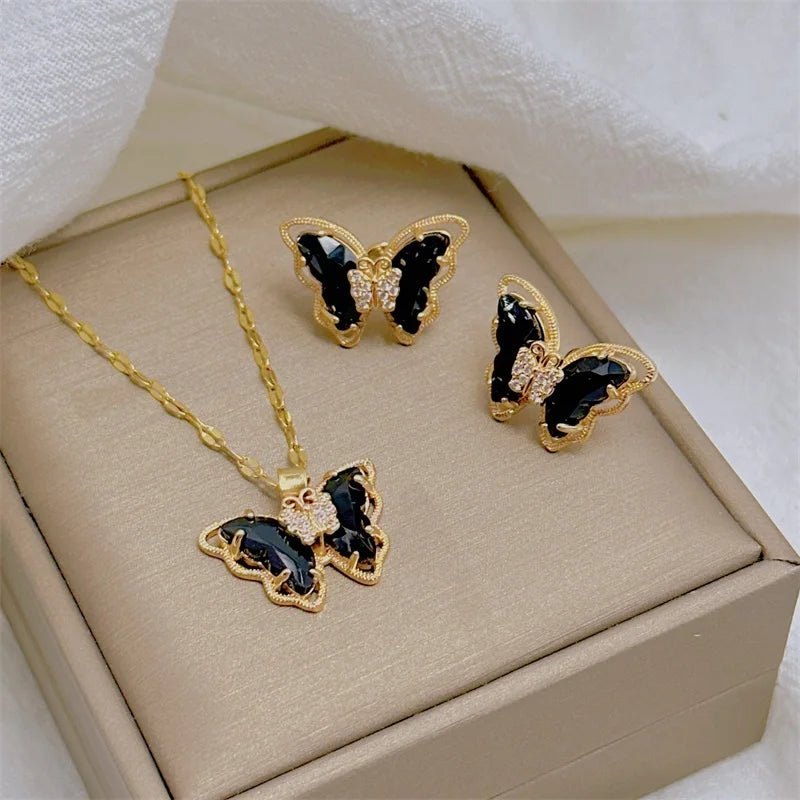 Ensemble collier et boucles d'oreilles papillon micro - incrusté, - FoytiShop