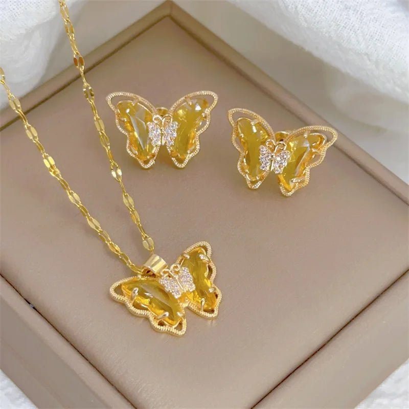 Ensemble collier et boucles d'oreilles papillon micro - incrusté, - FoytiShop