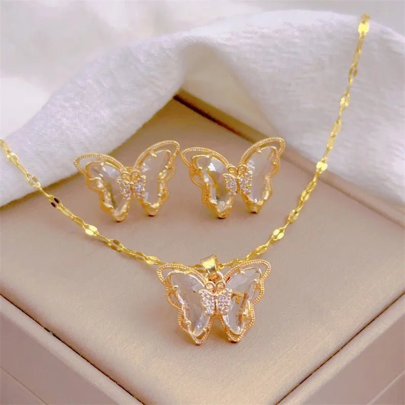 Ensemble collier et boucles d'oreilles papillon micro - incrusté, - FoytiShop