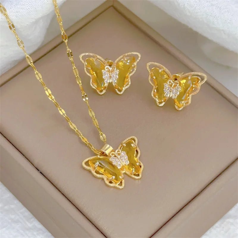 Ensemble collier et boucles d'oreilles papillon micro - incrusté, - FoytiShop