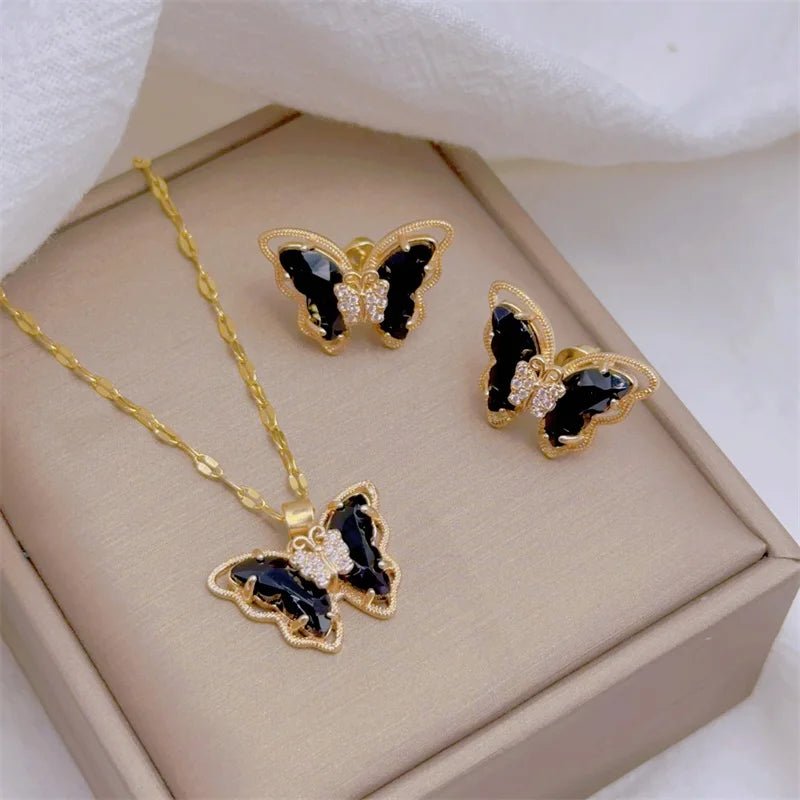 Ensemble collier et boucles d'oreilles papillon micro - incrusté, - FoytiShop