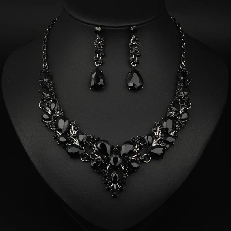 Ensemble Collier et Boucles d'Oreilles Pendentif Cristal - Acier Inoxydable Imperméable - FoytiShop