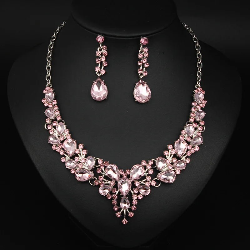 Ensemble Collier et Boucles d'Oreilles Pendentif Cristal - Acier Inoxydable Imperméable - FoytiShop