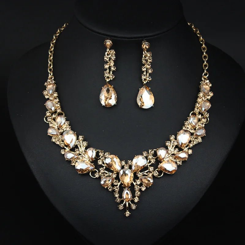 Ensemble Collier et Boucles d'Oreilles Pendentif Cristal - Acier Inoxydable Imperméable - FoytiShop