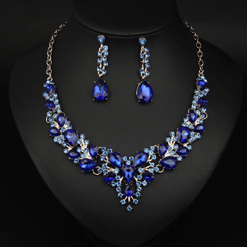 Ensemble Collier et Boucles d'Oreilles Pendentif Cristal - Acier Inoxydable Imperméable - FoytiShop