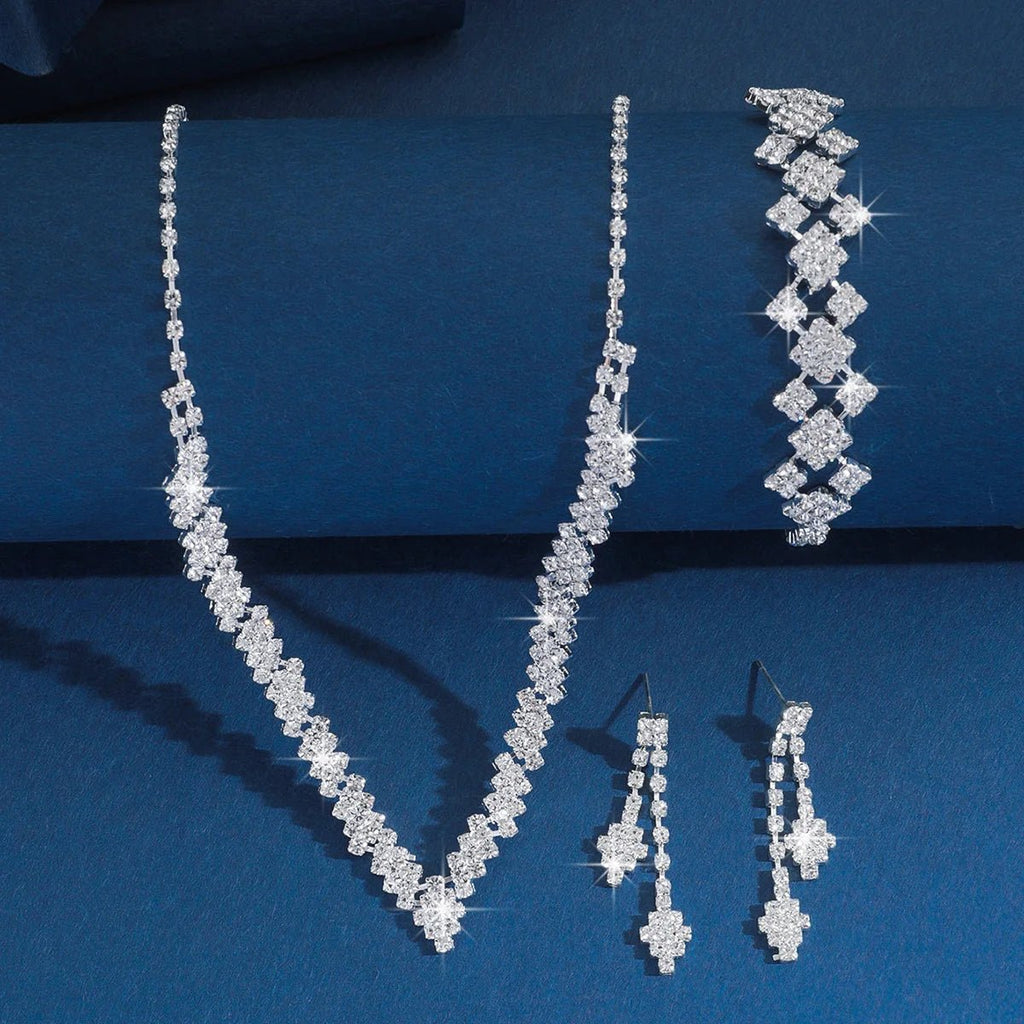 💎 Ensemble Collier et Boucles d'Oreilles Strass Argent - Pampilles Mode - FoytiShop