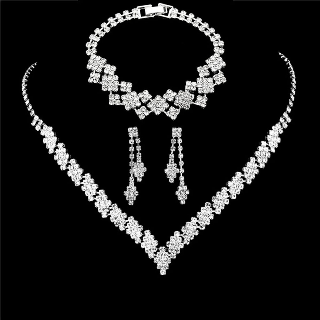 💎 Ensemble Collier et Boucles d'Oreilles Strass Argent - Pampilles Mode - FoytiShop