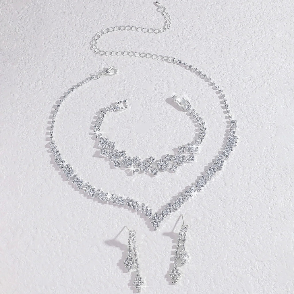 💎 Ensemble Collier et Boucles d'Oreilles Strass Argent - Pampilles Mode - FoytiShop