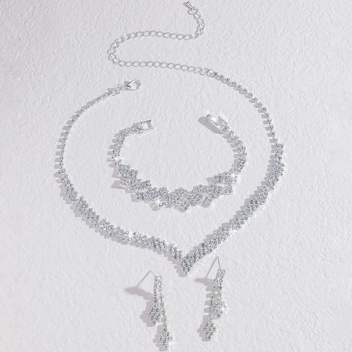 💎 Ensemble Collier et Boucles d'Oreilles Strass Argent - Pampilles Mode - FoytiShop