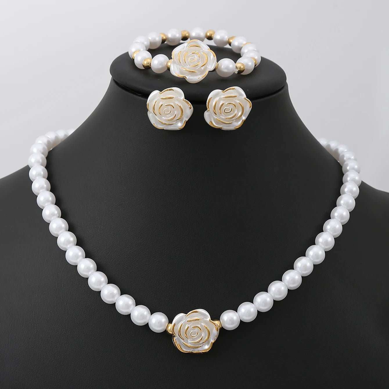 💐 Ensemble Collier et Bracelets Perles Imitation - Fleur Délicate - FoytiShop