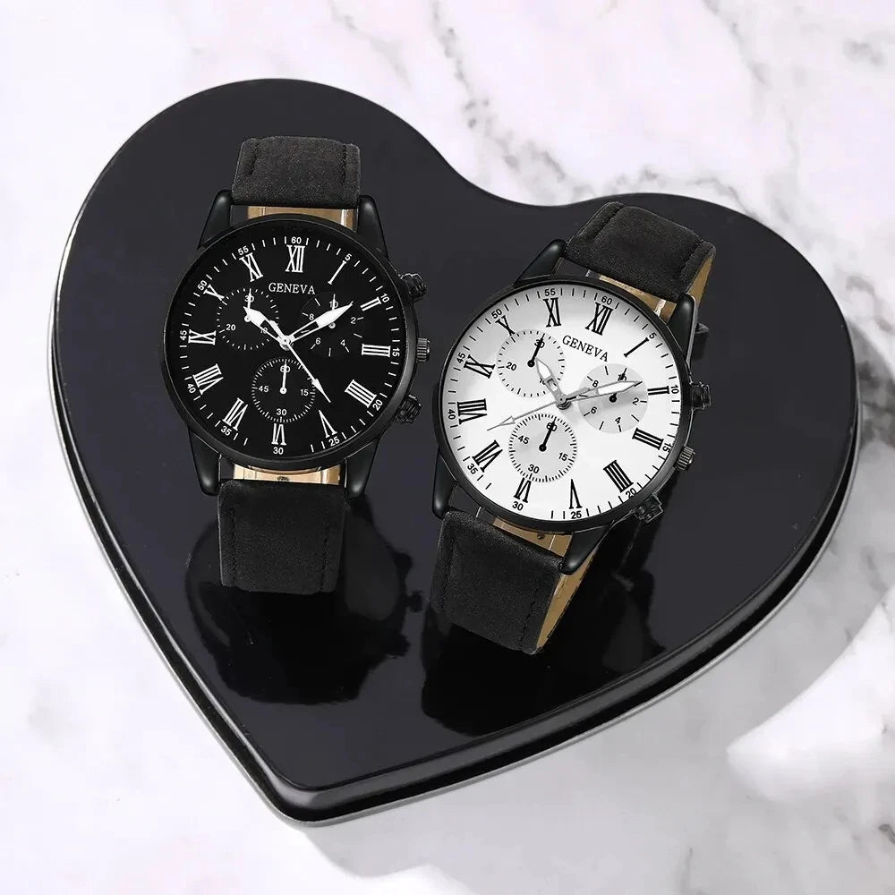 Ensemble de montres en cuir décontractées pour couple, montres - bracelets à cadran simple - FoytiShop