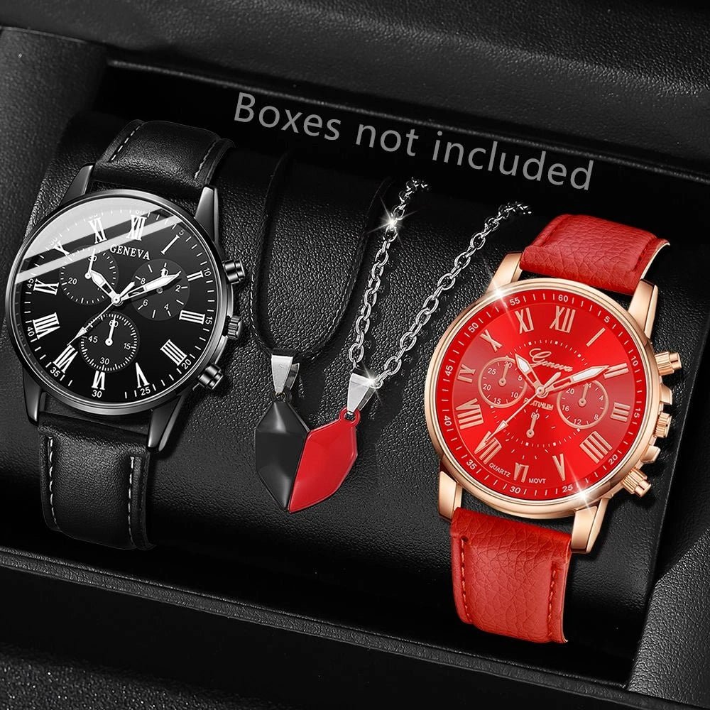 Ensemble de montres en cuir décontractées pour couple, montres - bracelets à cadran simple - FoytiShop