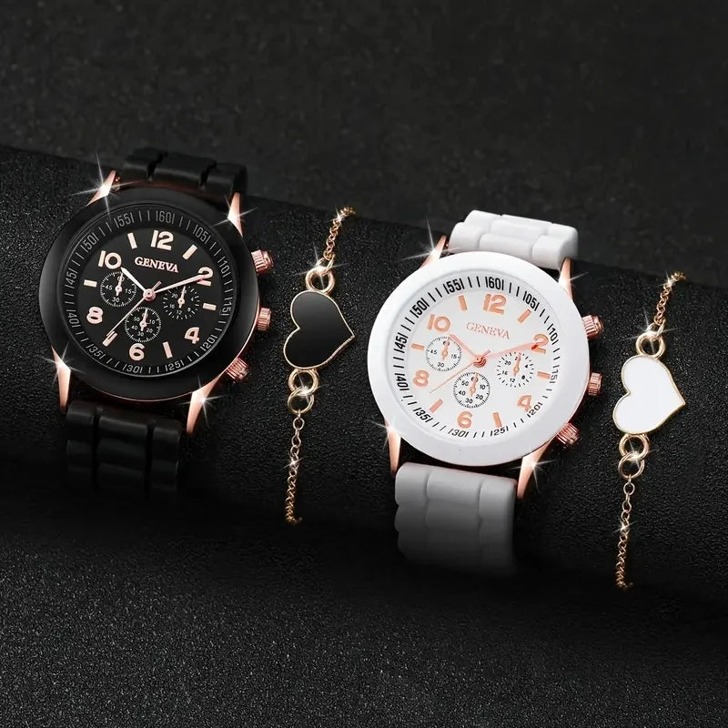 Ensemble de montres en cuir décontractées pour couple, montres - bracelets à cadran simple - FoytiShop