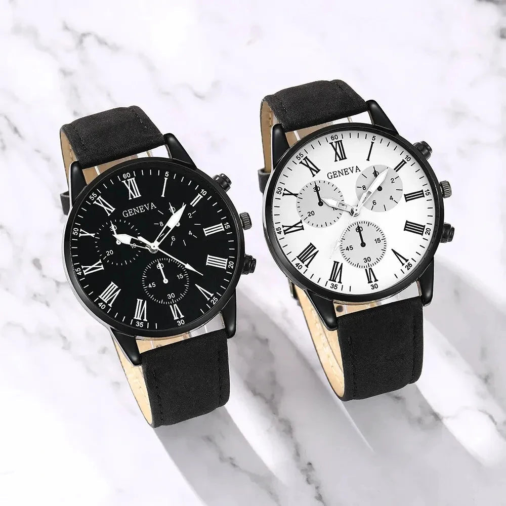 Ensemble de montres en cuir décontractées pour couple, montres - bracelets à cadran simple - FoytiShop