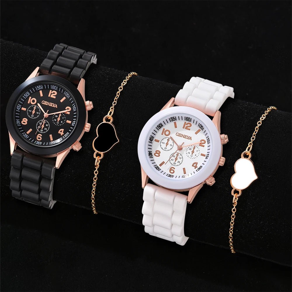 Ensemble de montres en cuir décontractées pour couple, montres - bracelets à cadran simple - FoytiShop