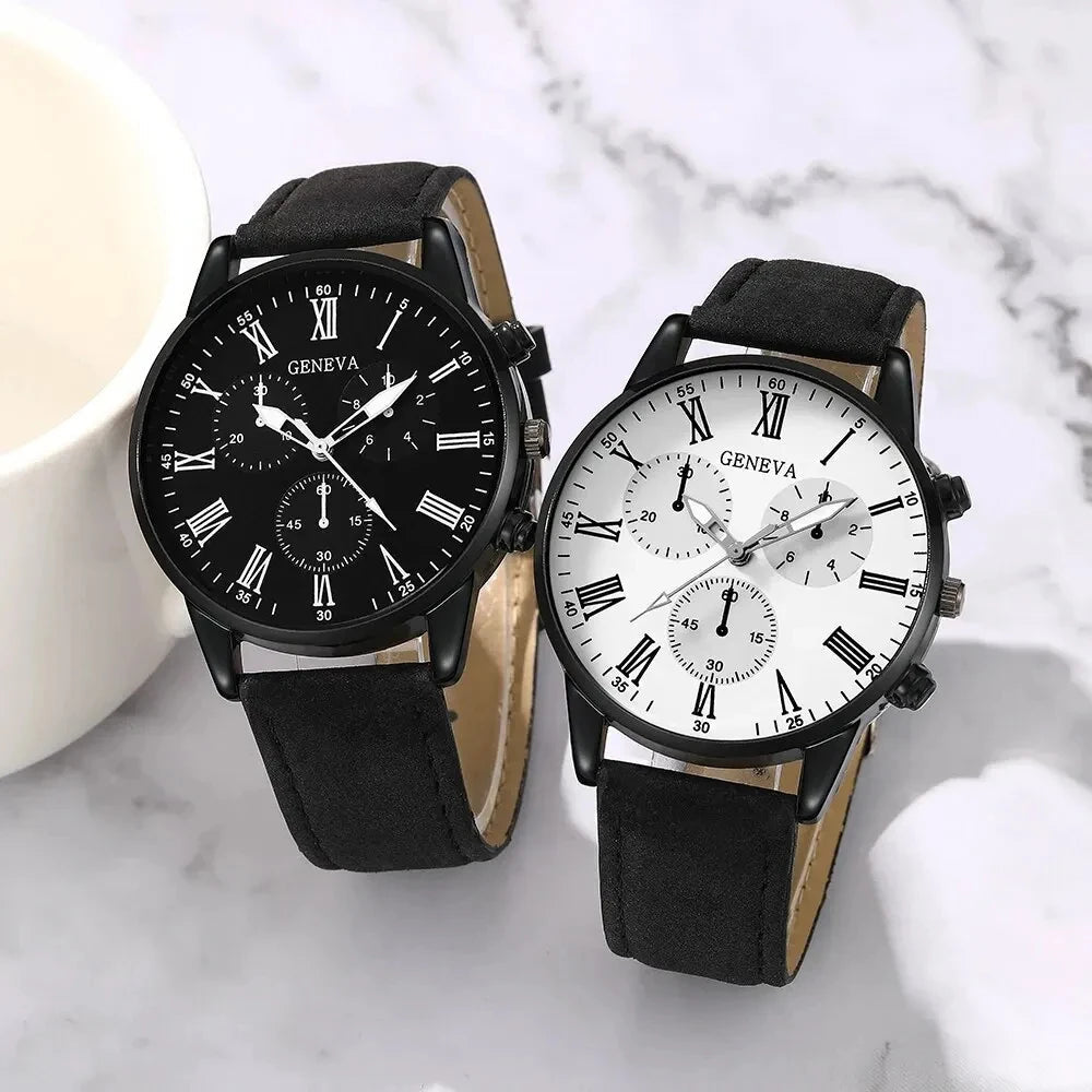 Ensemble de montres en cuir décontractées pour couple, montres - bracelets à cadran simple - FoytiShop