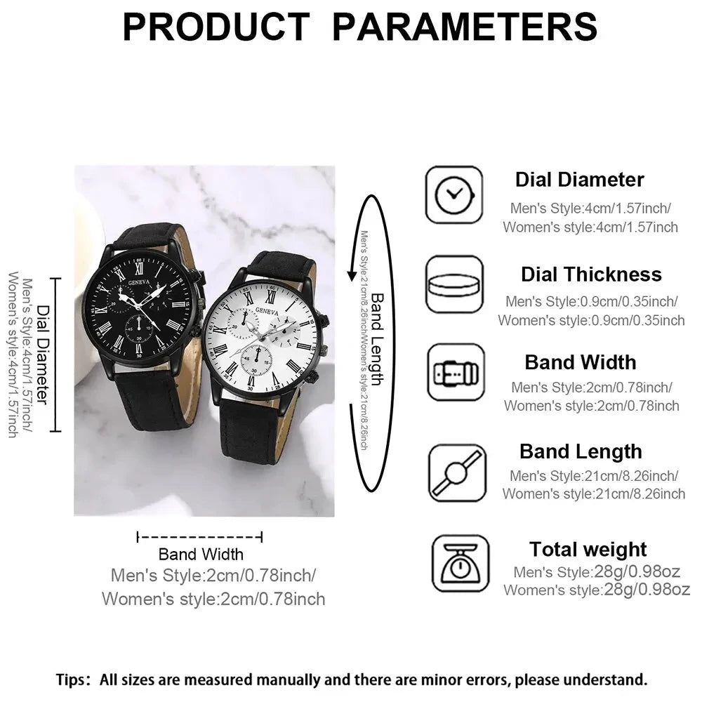 Ensemble de montres en cuir décontractées pour couple, montres - bracelets à cadran simple - FoytiShop