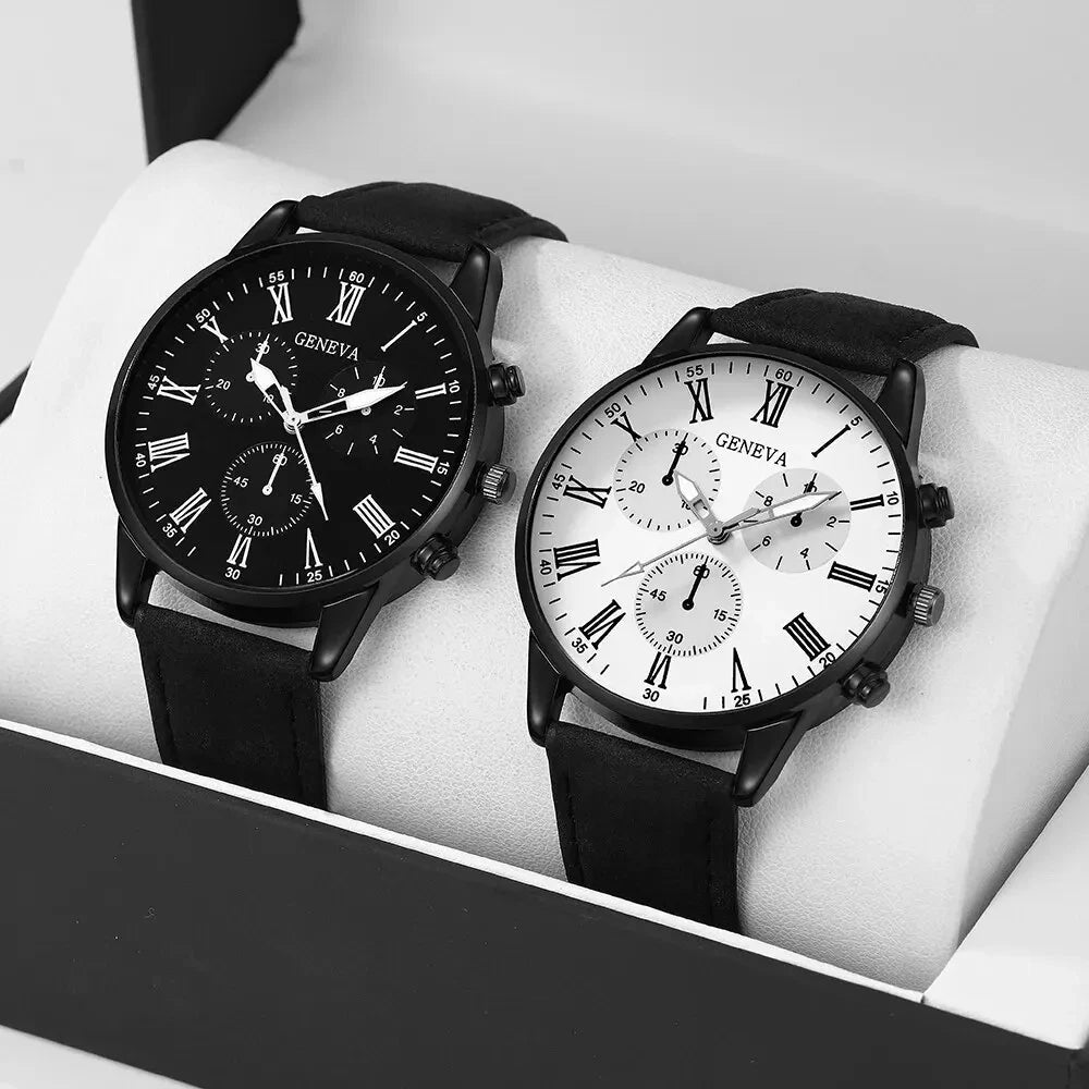 Ensemble de montres en cuir décontractées pour couple, montres - bracelets à cadran simple - FoytiShop