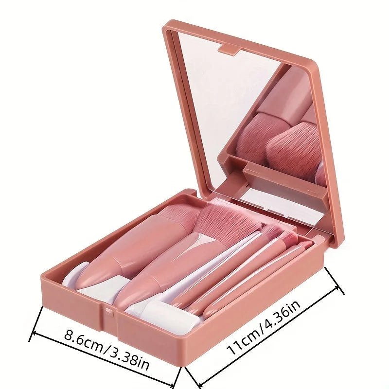 Ensemble de Pinceaux de Maquillage Portables 5 Pièces avec Miroir - Kit de Voyage Pliable - FoytiShop