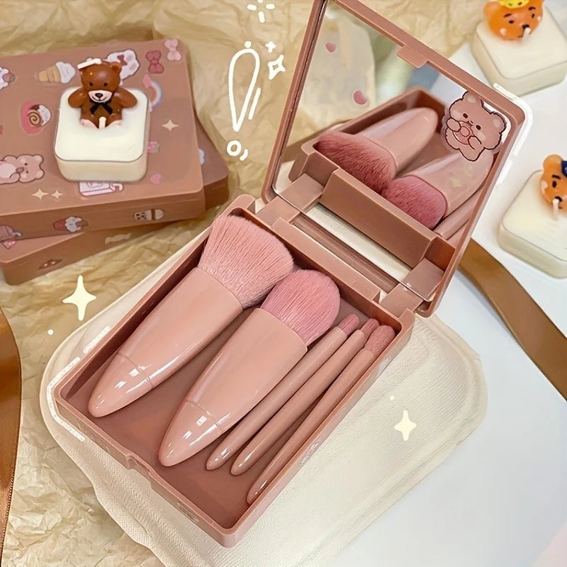 Ensemble de Pinceaux de Maquillage Portables 5 Pièces avec Miroir - Kit de Voyage Pliable - FoytiShop