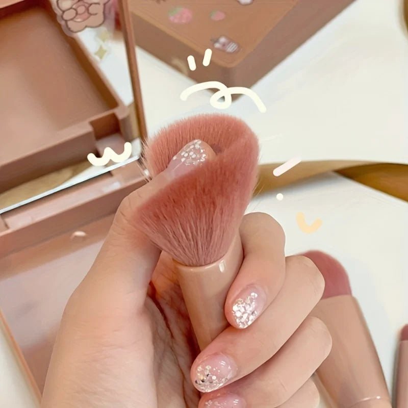 Ensemble de Pinceaux de Maquillage Portables 5 Pièces avec Miroir - Kit de Voyage Pliable - FoytiShop