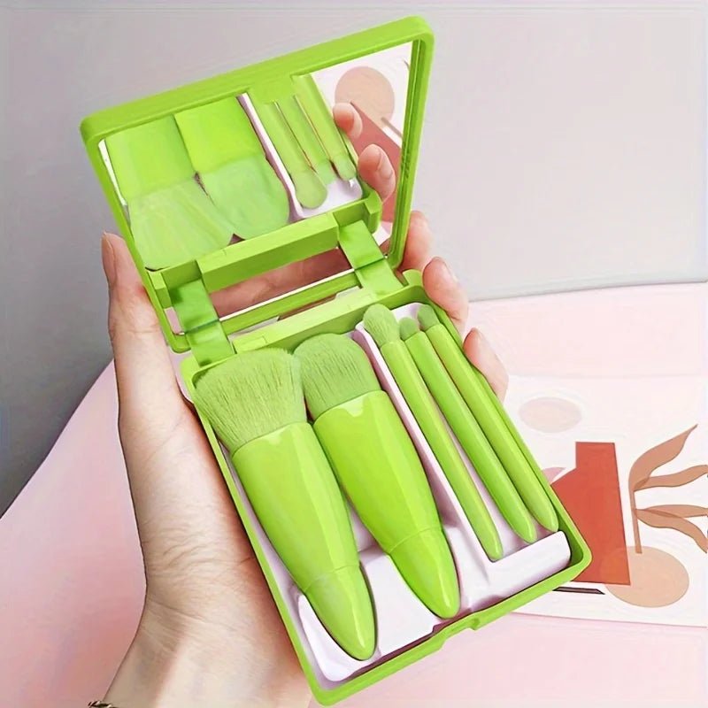 Ensemble de Pinceaux de Maquillage Portables 5 Pièces avec Miroir - Kit de Voyage Pliable - FoytiShop