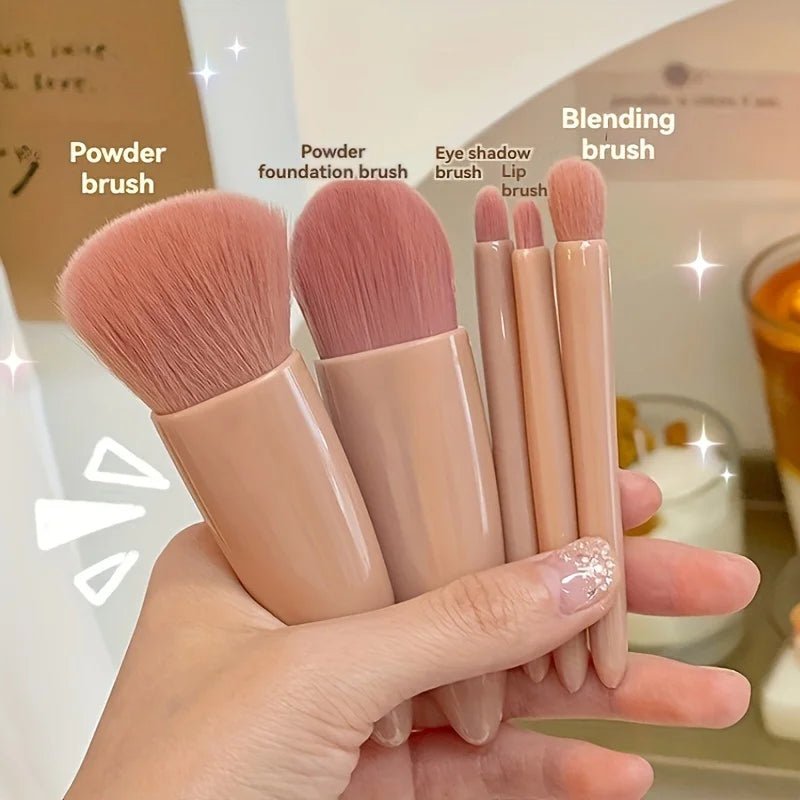 Ensemble de Pinceaux de Maquillage Portables 5 Pièces avec Miroir - Kit de Voyage Pliable - FoytiShop