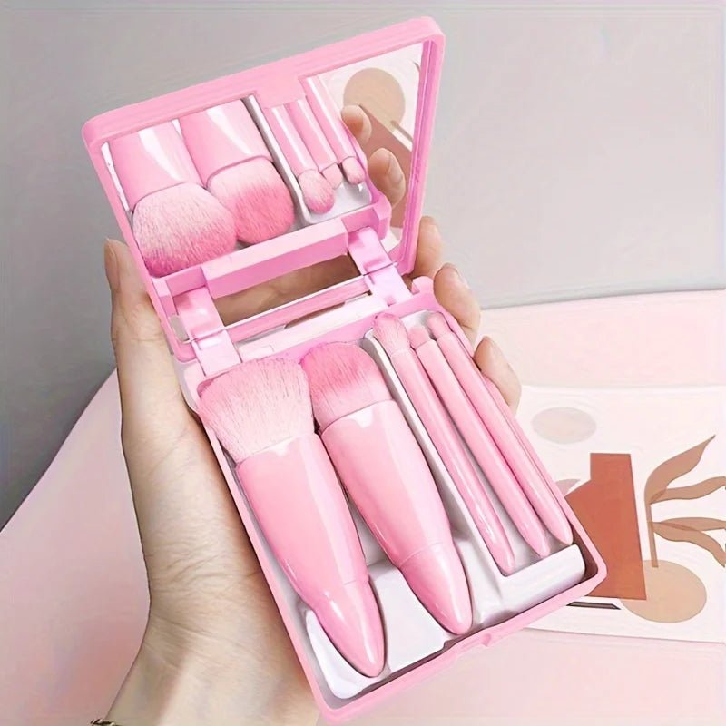 Ensemble de Pinceaux de Maquillage Portables 5 Pièces avec Miroir - Kit de Voyage Pliable - FoytiShop