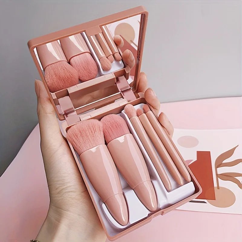Ensemble de Pinceaux de Maquillage Portables 5 Pièces avec Miroir - Kit de Voyage Pliable - FoytiShop