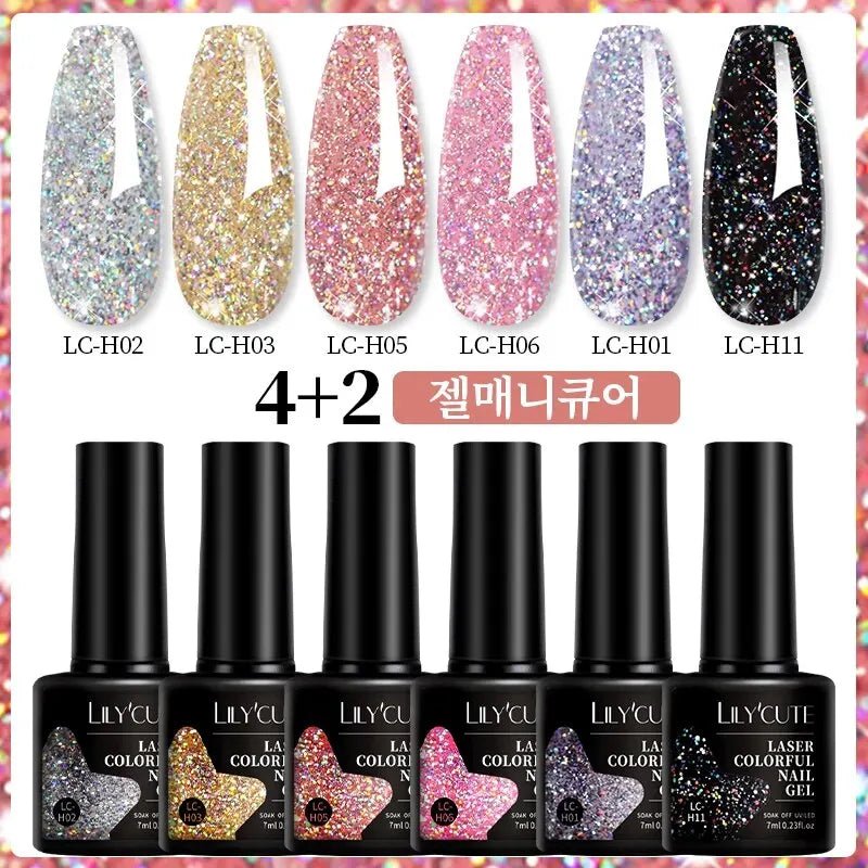 Ensemble Glitter Gel Vernis 6 Pièces 7ml - Paillettes - FoytiShop