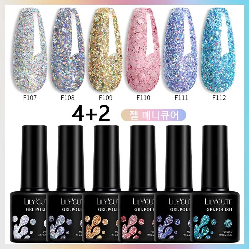 Ensemble Glitter Gel Vernis 6 Pièces 7ml - Paillettes - FoytiShop