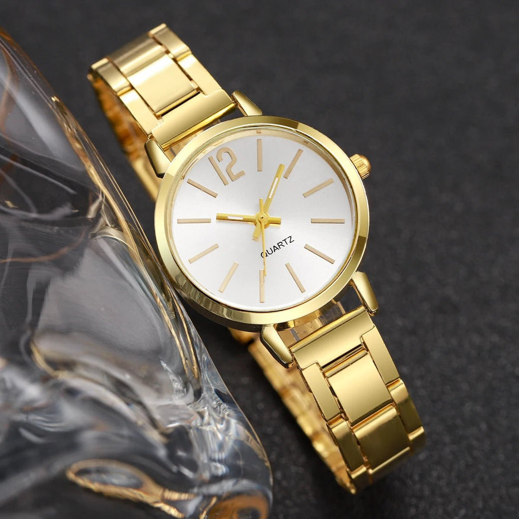 Ensemble Montre Femme Or + Bracelet Manchette - Quartz Élégant 2 Pièces - FoytiShop