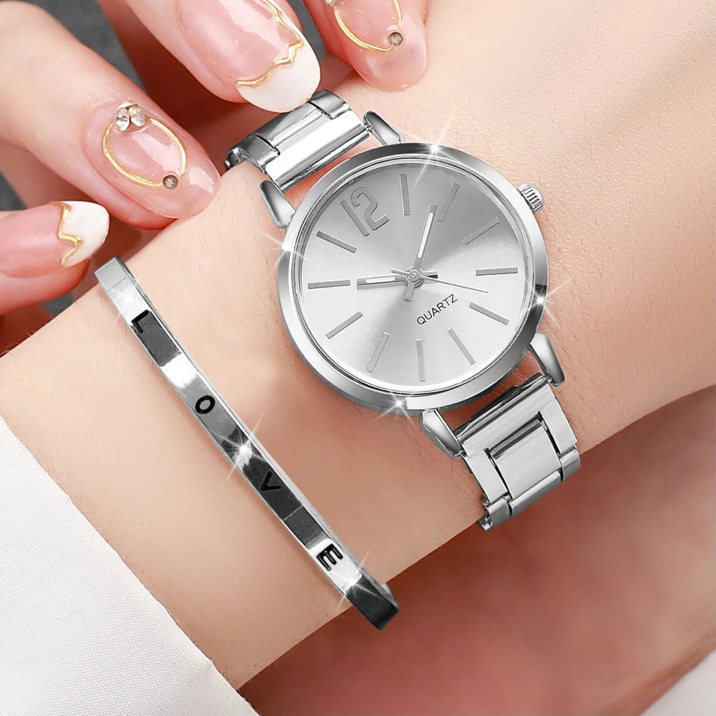 Ensemble Montre Femme Or + Bracelet Manchette - Quartz Élégant 2 Pièces - FoytiShop