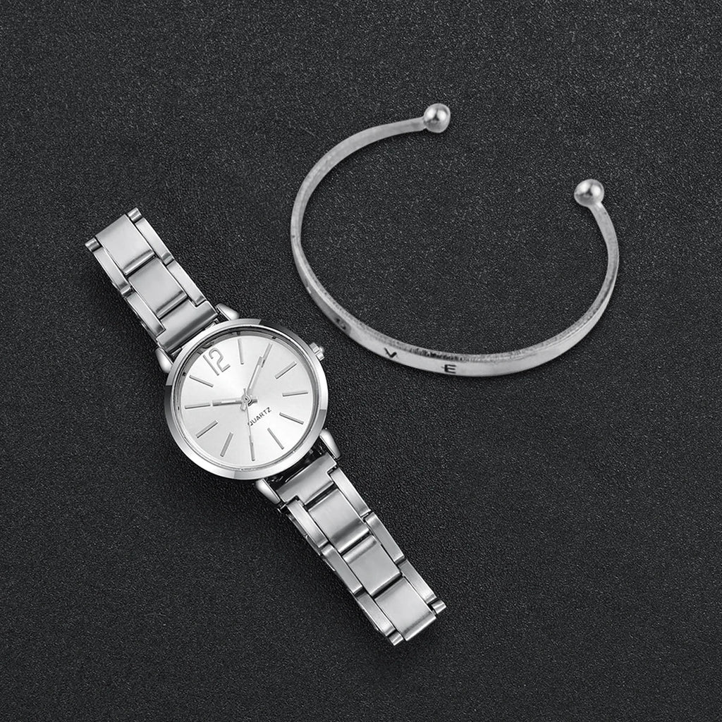 Ensemble Montre Femme Or + Bracelet Manchette - Quartz Élégant 2 Pièces - FoytiShop