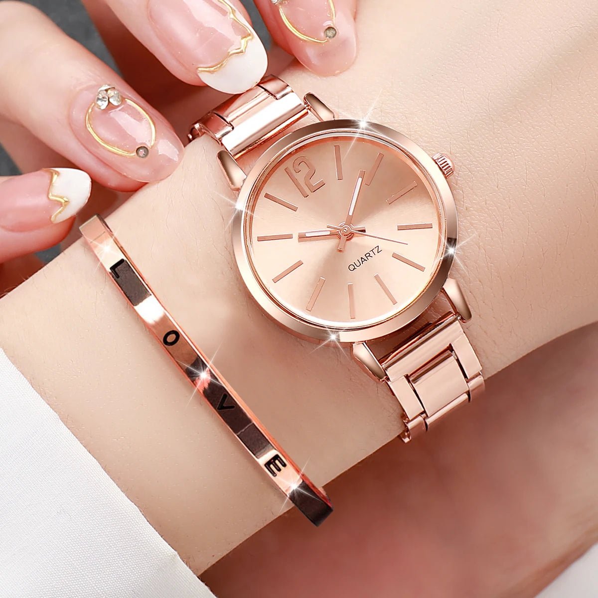 Ensemble Montre Femme Or + Bracelet Manchette - Quartz Élégant 2 Pièces - FoytiShop