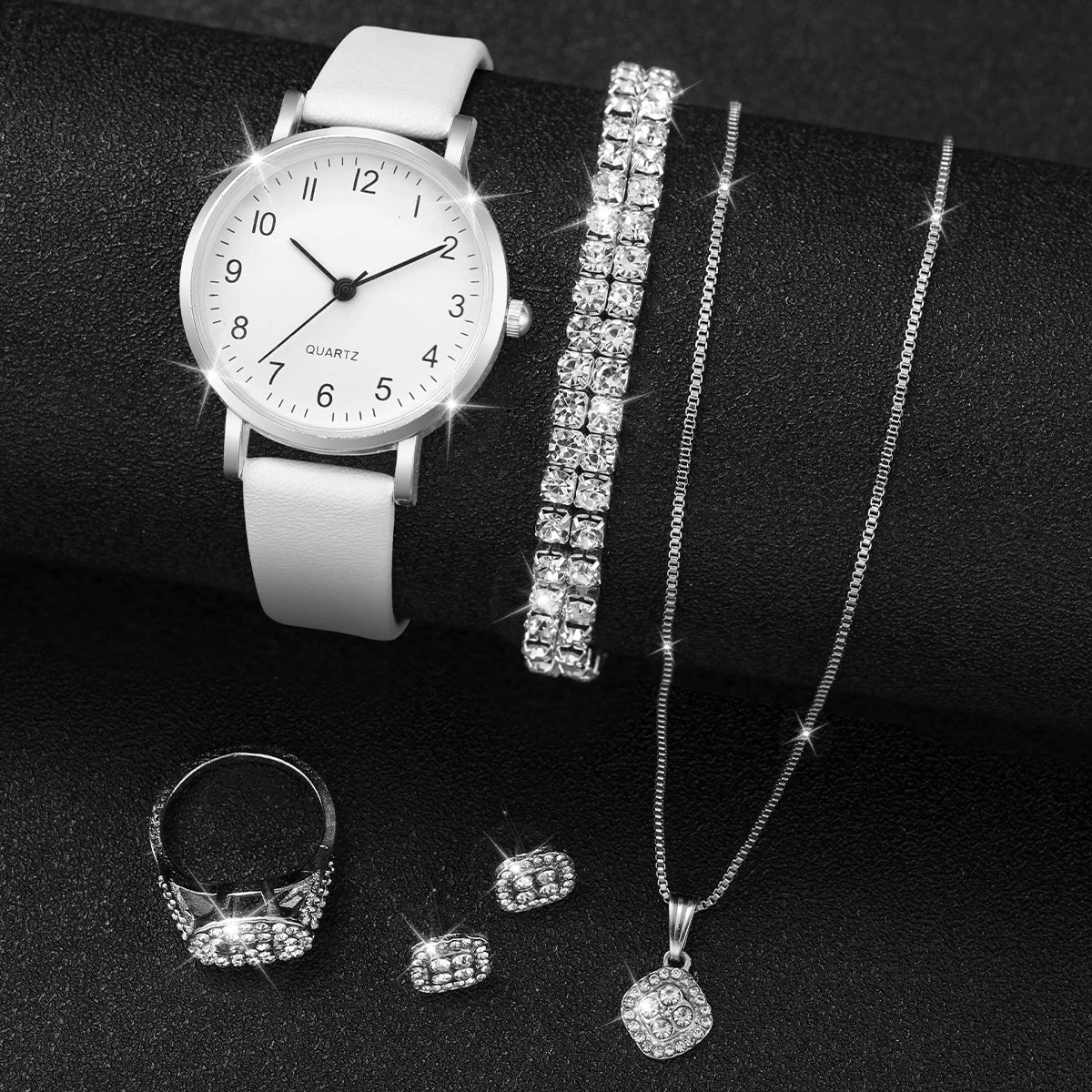 ⌚ Ensemble Montre Quartz et Bijoux Diamant - 5/6 Pièces Femme - FoytiShop