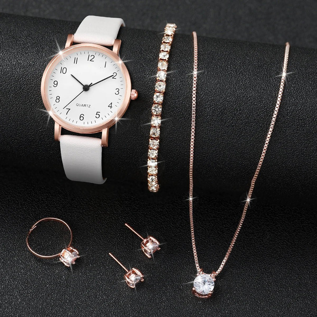 ⌚ Ensemble Montre Quartz et Bijoux Diamant - 5/6 Pièces Femme - FoytiShop