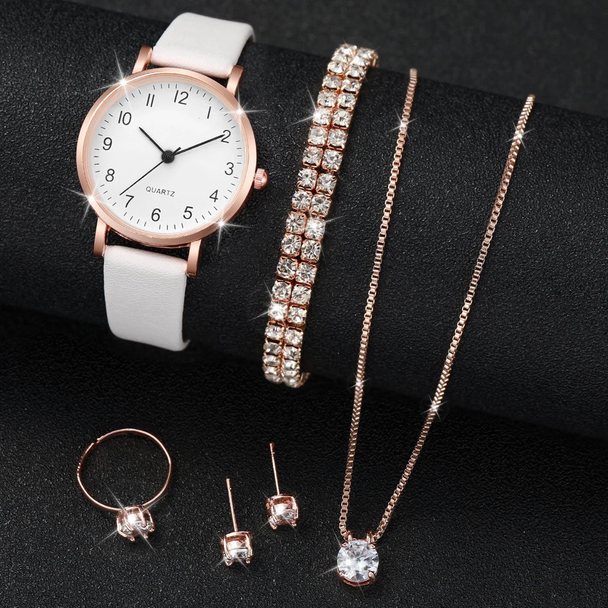 ⌚ Ensemble Montre Quartz et Bijoux Diamant - 5/6 Pièces Femme - FoytiShop