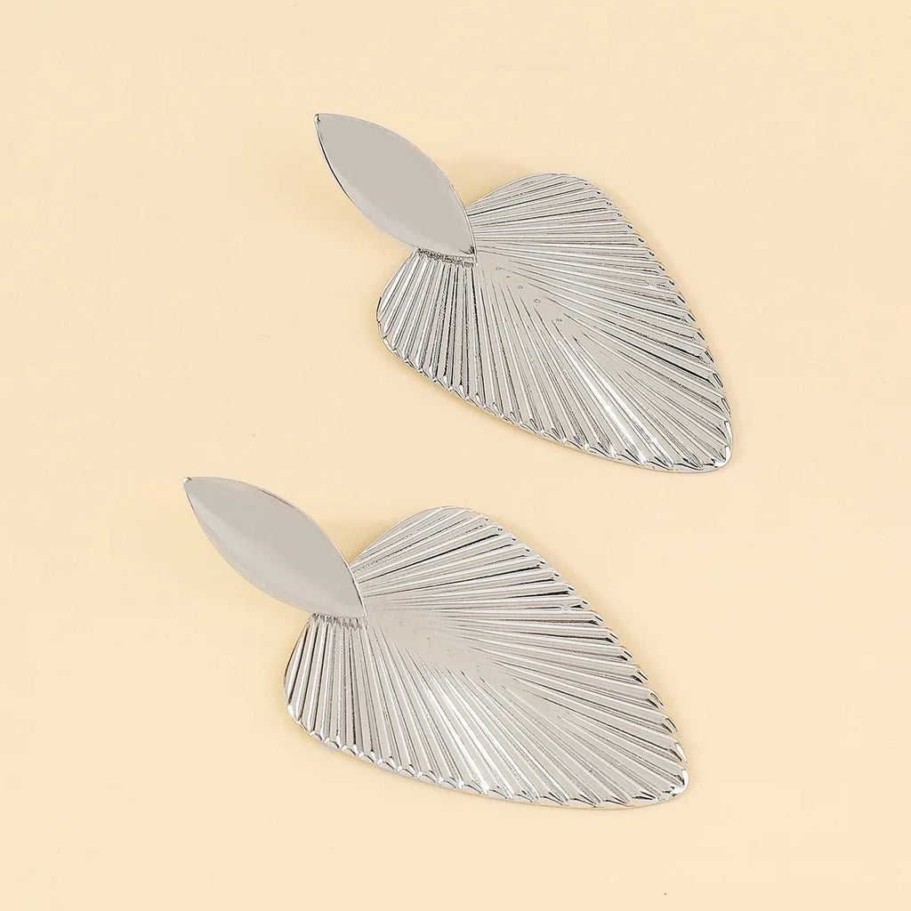 Grandes Boucles d'Oreilles Feuille Texturée – Doré Élégant - FoytiShop