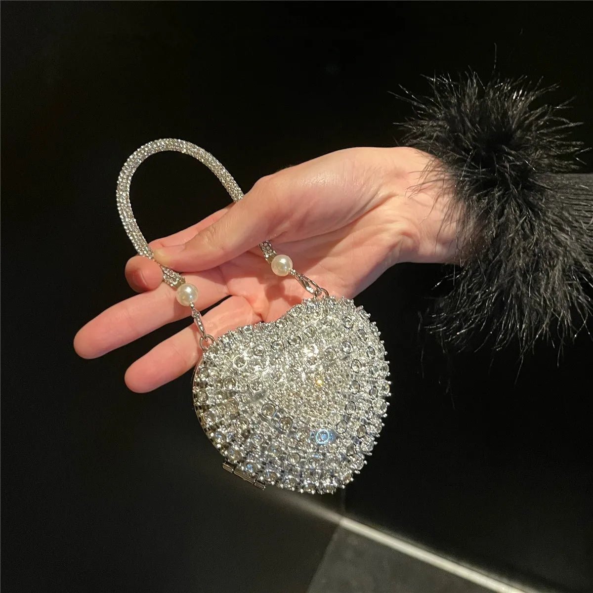 Luxe petit Bling coeur forme diamant soirée pochette strass sac à main dames - FoytiShop