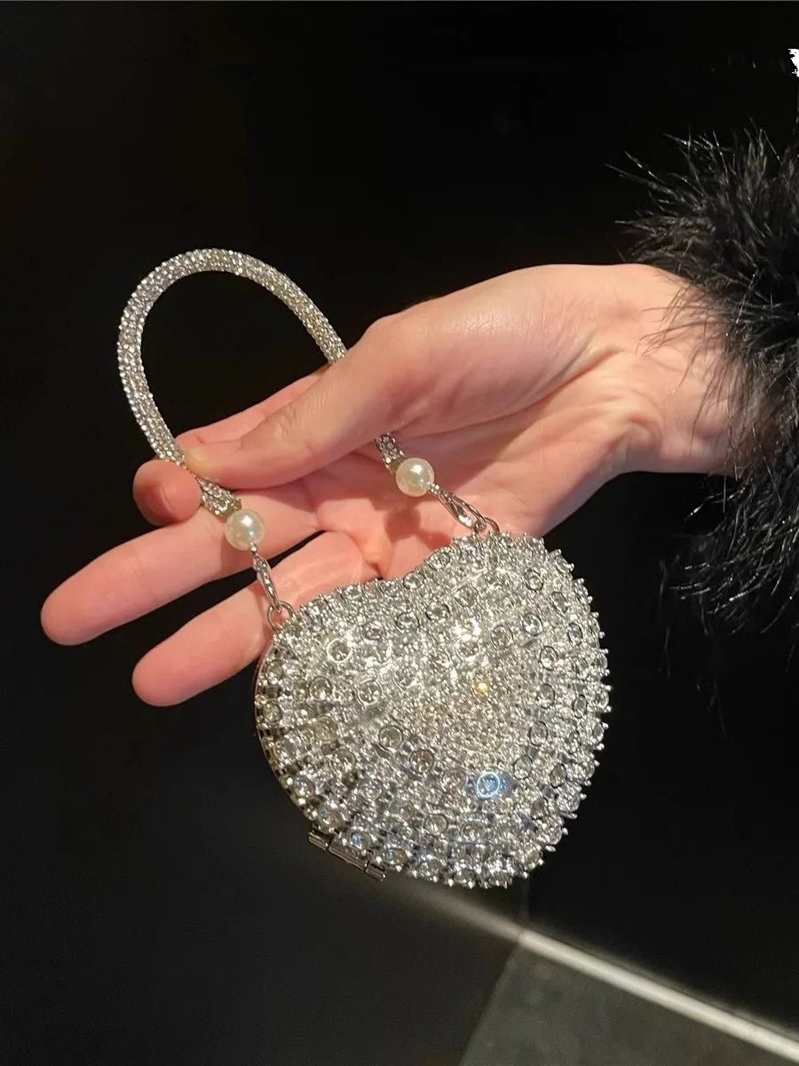Luxe petit Bling coeur forme diamant soirée pochette strass sac à main dames - FoytiShop
