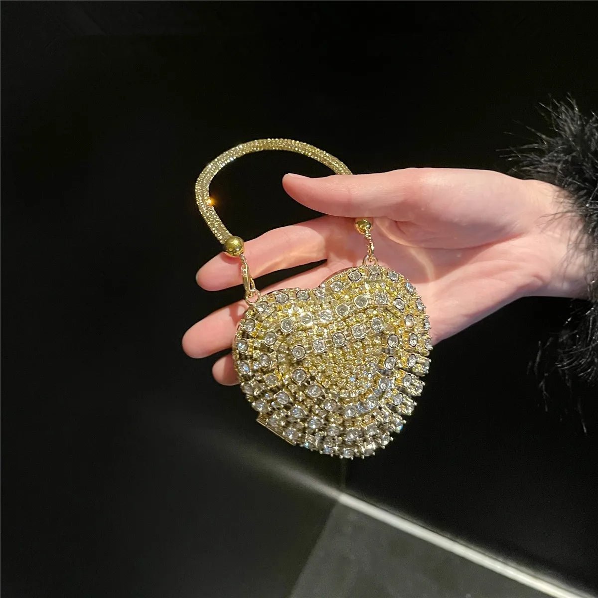 Luxe petit Bling coeur forme diamant soirée pochette strass sac à main dames - FoytiShop