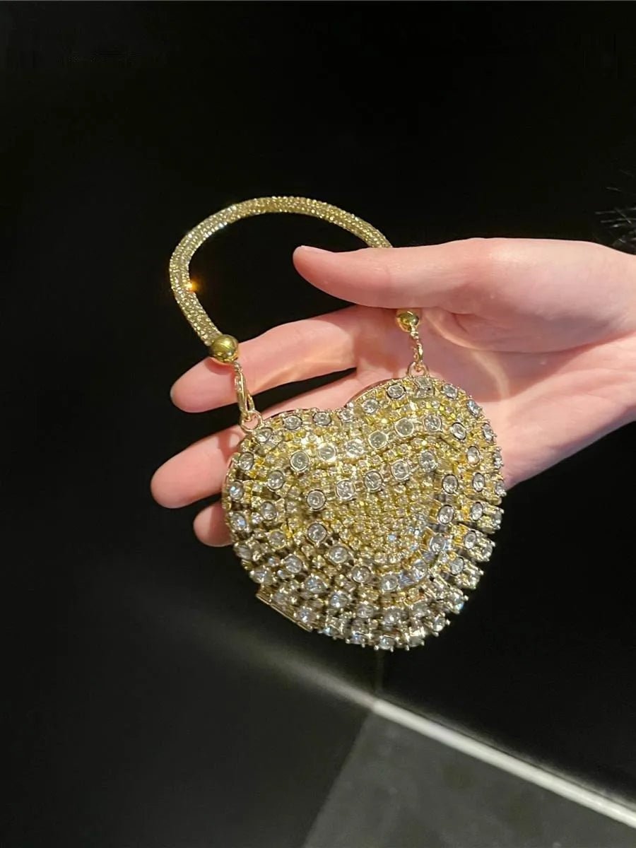 Luxe petit Bling coeur forme diamant soirée pochette strass sac à main dames - FoytiShop