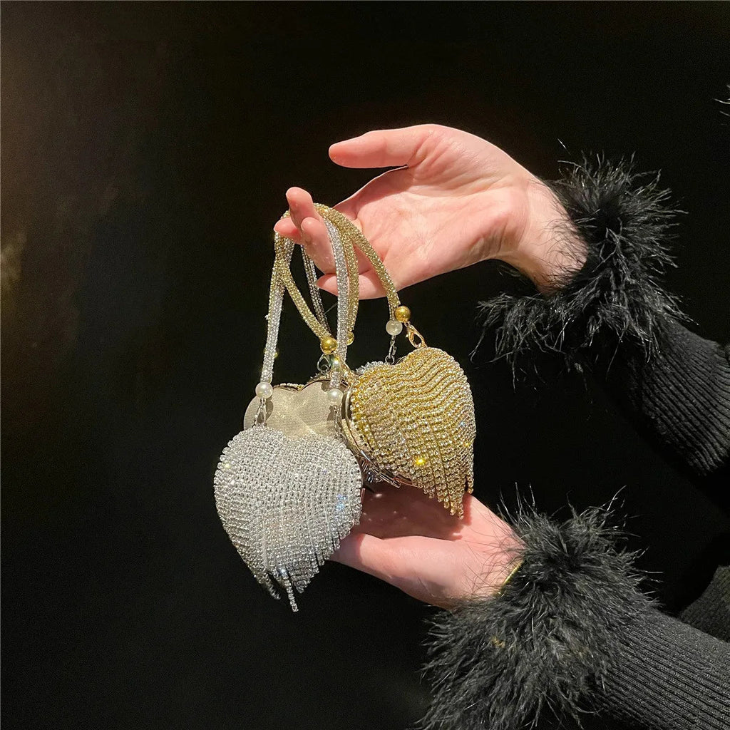 Luxe petit Bling coeur forme diamant soirée pochette strass sac à main dames - FoytiShop