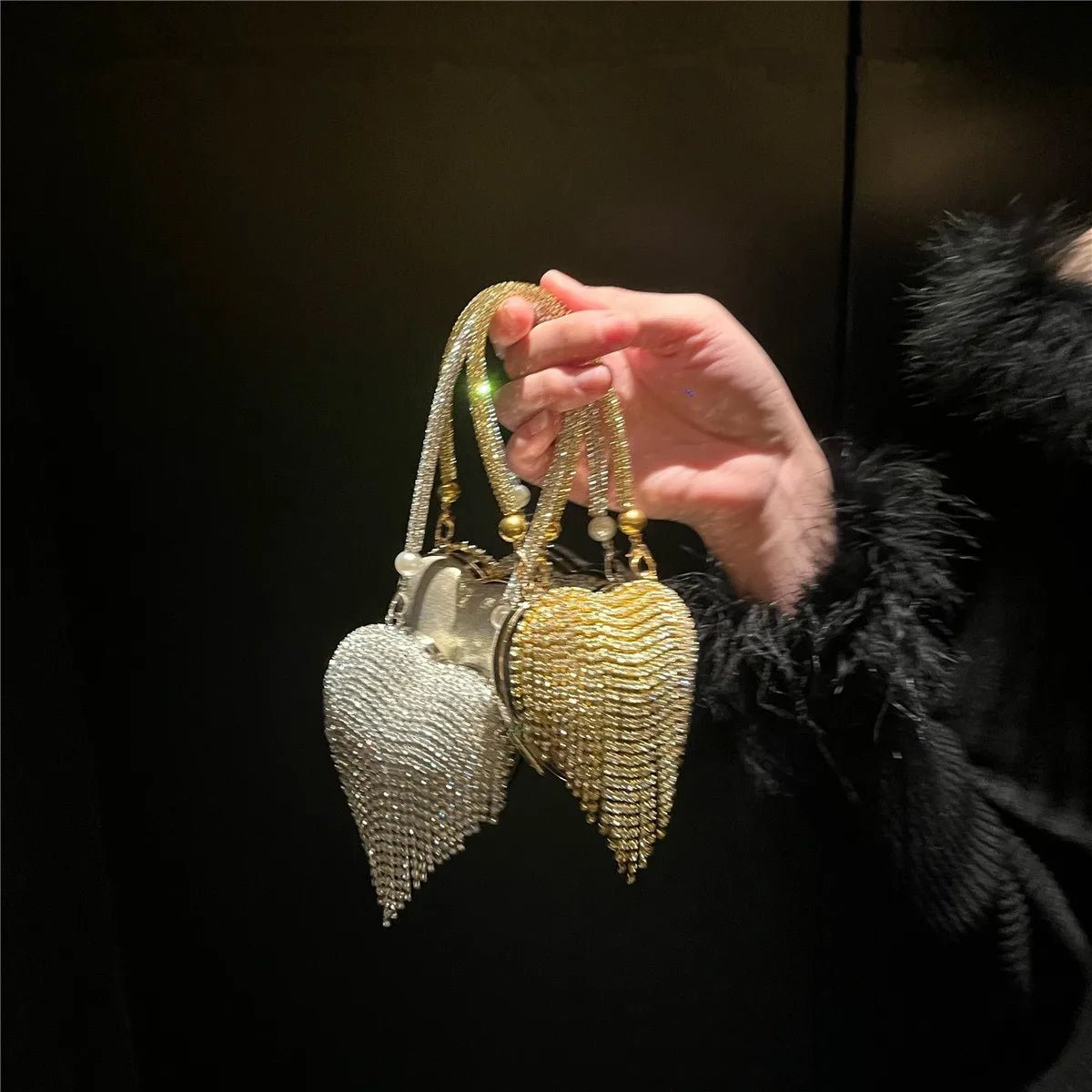 Luxe petit Bling coeur forme diamant soirée pochette strass sac à main dames - FoytiShop