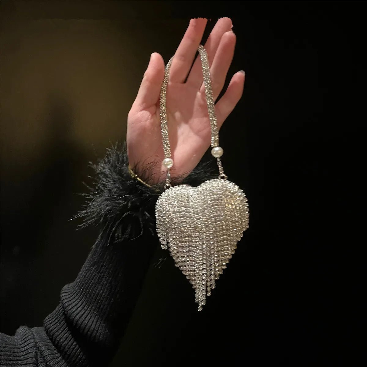 Luxe petit Bling coeur forme diamant soirée pochette strass sac à main dames - FoytiShop