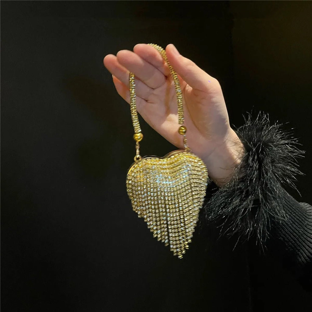 Luxe petit Bling coeur forme diamant soirée pochette strass sac à main dames - FoytiShop