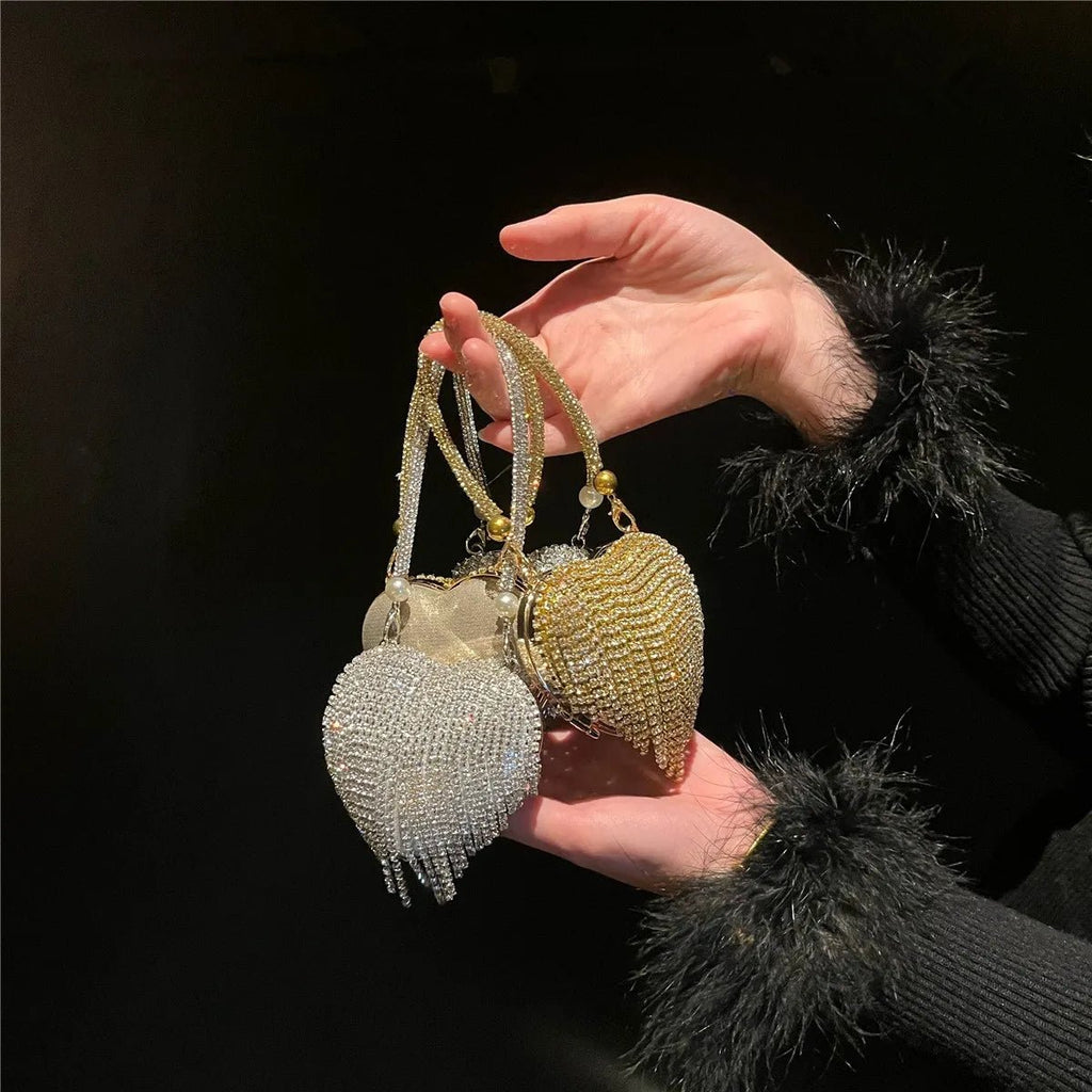 Luxe petit Bling coeur forme diamant soirée pochette strass sac à main dames - FoytiShop