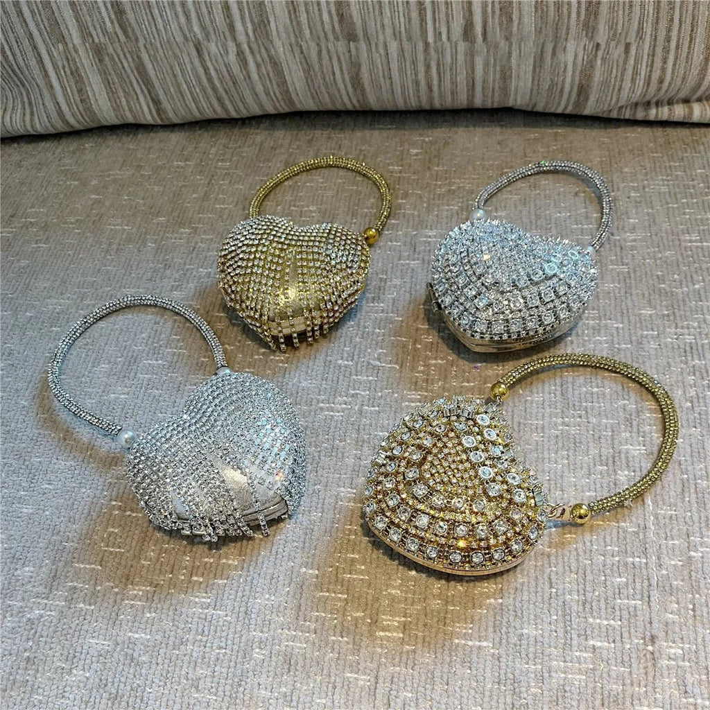 Luxe petit Bling coeur forme diamant soirée pochette strass sac à main dames - FoytiShop