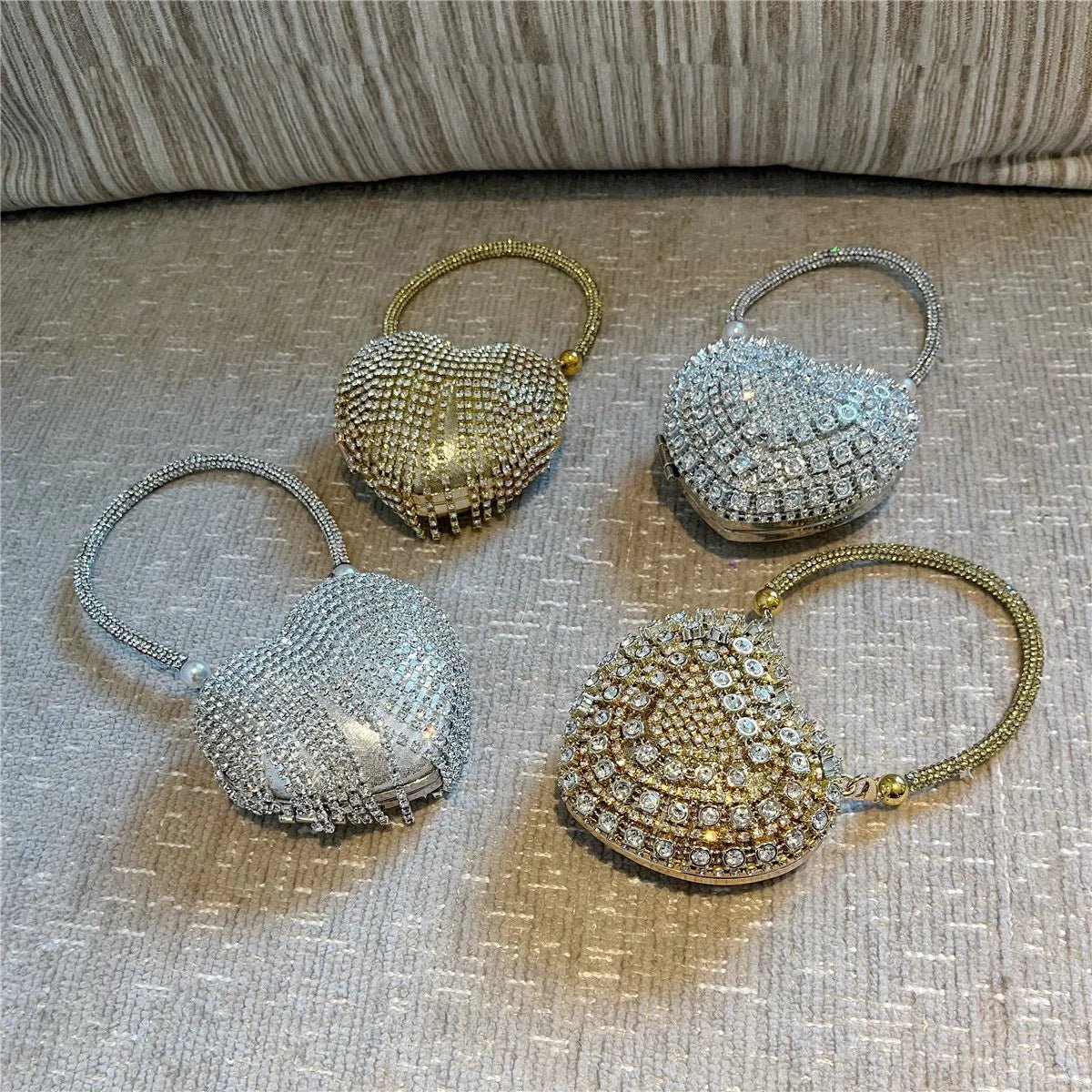 Luxe petit Bling coeur forme diamant soirée pochette strass sac à main dames - FoytiShop